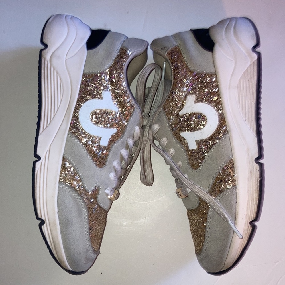 True Religion Esther gold glitter sneakers tennis shoes sz 7.5
